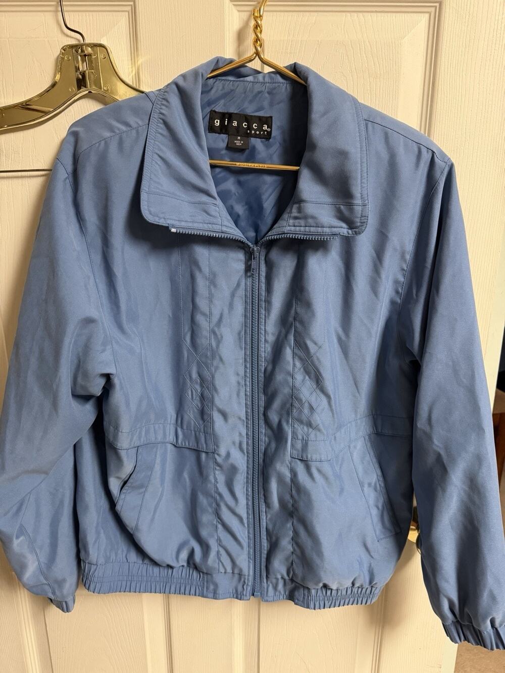 Vtg Giacca Sport Body Blue Argyle Stitch Windbreaker Lined Jacket Med 44x25 90s